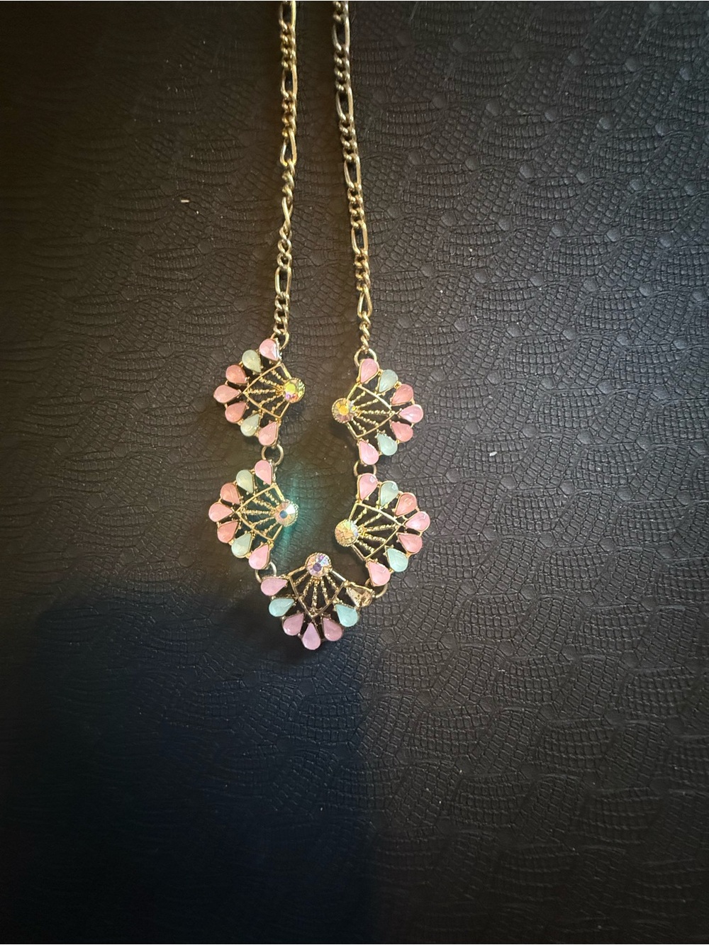 Gold-Tone Pink & Mint Fan Necklace - Women's Jewelry 2